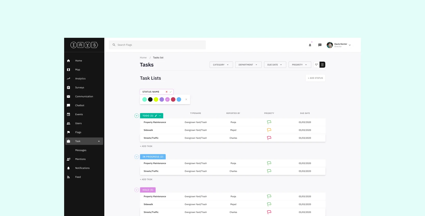 Dashboard view with priority filters and case ranking