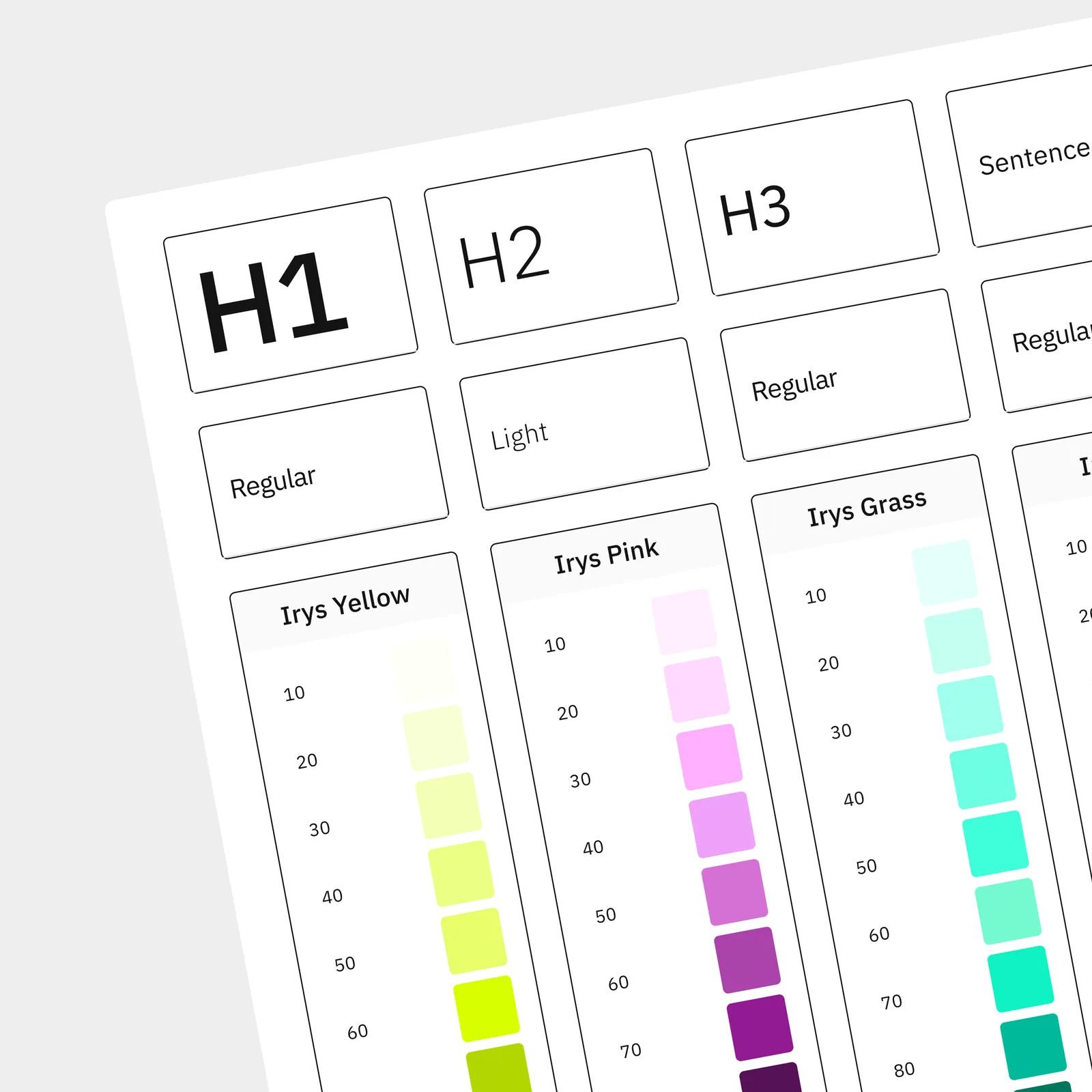 Irys design system with typography scales and color tokens